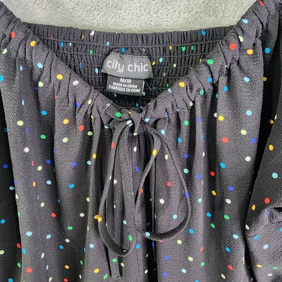 Women's Black City Chic Maxi Dress Emma Carnival Polka Dot Puff Sleeves M / 18 - Picture 6 of 11